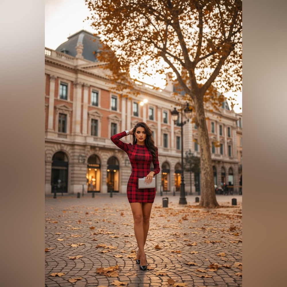 Chic Plaid Long Sleeve Dress